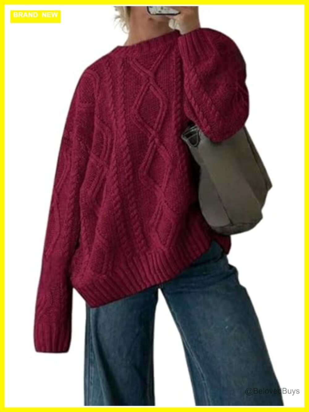 Cable Knit Crewneck Long Sleeve Pullover Sweater Oversized Jumper